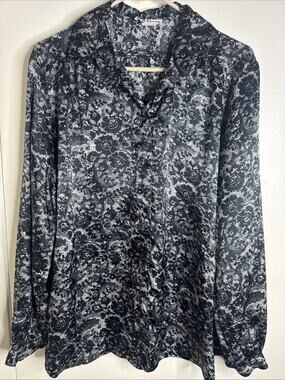 VTG All Hours Women's Shirt Size L B&W Floral Lace Print- Long Sleeve Romantic